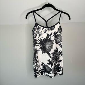Lululemon Athletica Black and White Floral Racer Back Athletic Tank Top Shirt